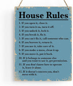 House Rules Wooden Hanging Sign, Farmhouse Living Room Home Decor Wall Art, Inspirational Family Quote, 8 x 10 Inches