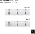 Umbra Flip Wall-Mounted Coat Rack Rail Hook for Hats, Jackets, Bags and More – Modern, Space-Saving Storage Organizer for Entryway, Mudroom, Closet, Bathroom, Bedroom, Kids Room, or Nursery, 3 Hooks,