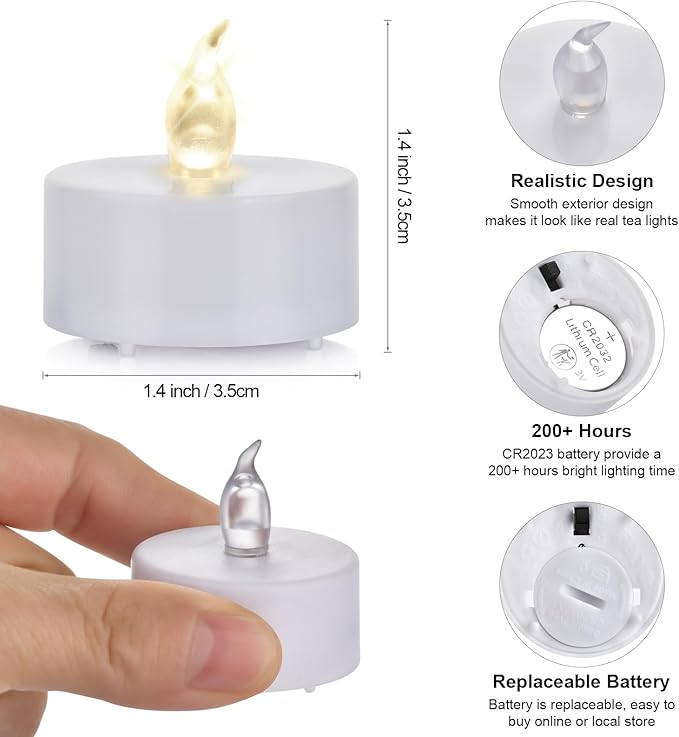 Battery Operated Tea Light Candles:150 Pack Flameless LED Realistic Flickering Candles 200+ Hours Electric Fake Candle in Warm White Ideal for Party, Wedding, Birthday, Gifts and Home Decoration