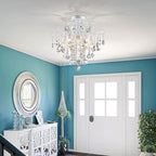 WUZUPS Crystal Chandelier Flushmount Ceiling Light Modern Lighting Fixture for Bedroom Hallway Bar Kitchen Bathroom, H 17.5'' x W 19.3'', E12 Base, White