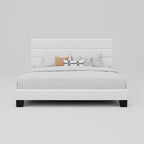 SHA CERLIN King Platform Bed Frame with Velvet Upholstered Headboard, Mattress Foundation with Strong Wooden Slats Support, No Box Spring Needed, White