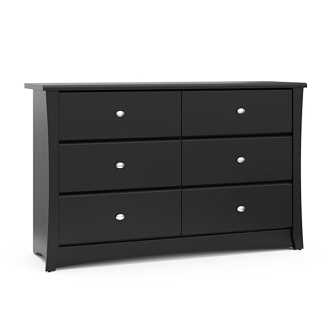 Storkcraft Crescent 6-Drawer Dresser (Black) – GREENGUARD Gold Certified, Black Dresser for Bedroom, Kids & Nursery Storage Chest, Safety Interlocking Drawers, Pre-Installed Tracks, Kids Chest
