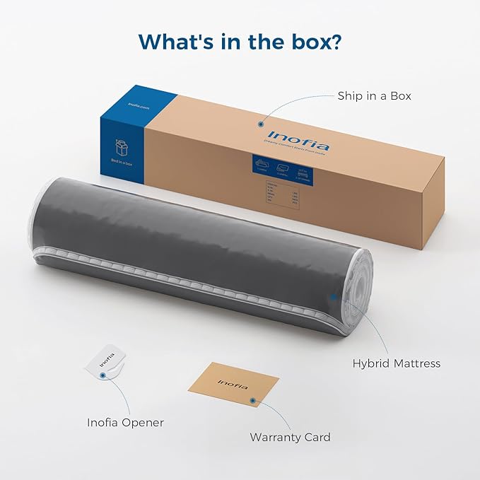 Inofia Twin XL Size Mattress, 14 inch Hybrid Twin XL Mattress in A Box,Ultra Comfort Memory Foam Layer, Medium Feels, Cooling Breathable Cover,Low Motion Transfer Supports for Any Sleep Position