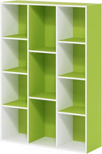 Furinno LUDER Book Shelf, 11-Cube Bookshelf, Reversible Bookcase, 9.4" x 29.1" x 41.7", for Living Room, Bedroom, Home Office, White/Green
