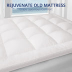 ELEMUSE 1300 GSM Mattress Topper Queen with Baffle Box Design,Extra Thick Cooling Pillow Top Pad, 400TC Cotton Cover, Plush & Support Snow Down Alternative, White