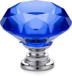 Ravinte 10 Pack Blue Crystal Glass Cabinet Knobs - 30 mm Diamond Shaped Drawer Pulls With Silver Base for Dresser
