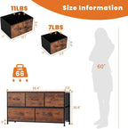 Sweetcrispy Dresser for Bedroom with 5 Storage Drawers, Fabric Storage Tower Organizer, Chest of Drawers with Metal Frame Wooden Top for Closet, Living Room, Entryway, Rust Brown