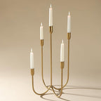 Perfnique 5-Candle Iron Candelabra, 17 Inch Antique Brass Gold Candle Holder, Hand-Forged Cast Gold Candle Holder for Wedding, Event, Christmas & Dining, Table Centerpiece Décor