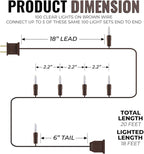 612 Vermont 100 Clear Mini Christmas String Lights on Brown Wire Cord, UL Approved for Indoor/Outdoor Use, 18 Foot of Lighted Length, 20 Foot of Total Length (Pack of 2)