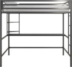Novogratz Maxwell Metal Full Loft Bed with Desk & Shelves, Gray/Black