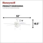 Honeywell Ceiling Fans Belmar 52 Inch Ceiling Fan With Light, Indoor/Outdoor Ceiling Fan with Pull Chain, LED Tri-Mount 5 Blade Design, ETL Damp Rated, White (50513-01)