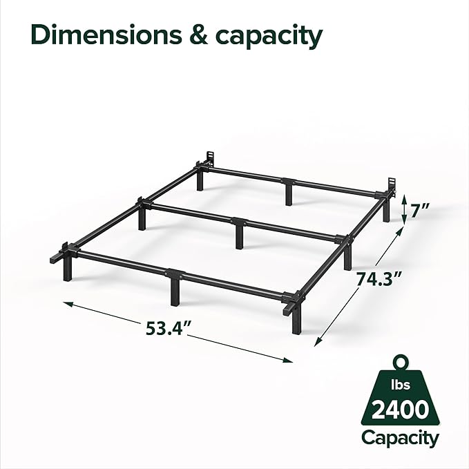 ZINUS 7 Inch Compack® Metal Bed Frame, Support Bed Frame for Box Spring and Mattress Set, Black, Full