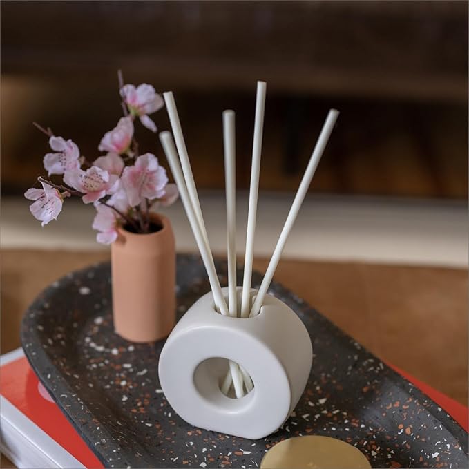 ScentAir Infused Liquidless Reeds | Includes 25 Flameless Reeds and 1 Decorative Vase, White | Essential Oil Aroma Diffuser Sticks | Fresh Spa Scents | Amazon Exclusive | Lush Bamboo