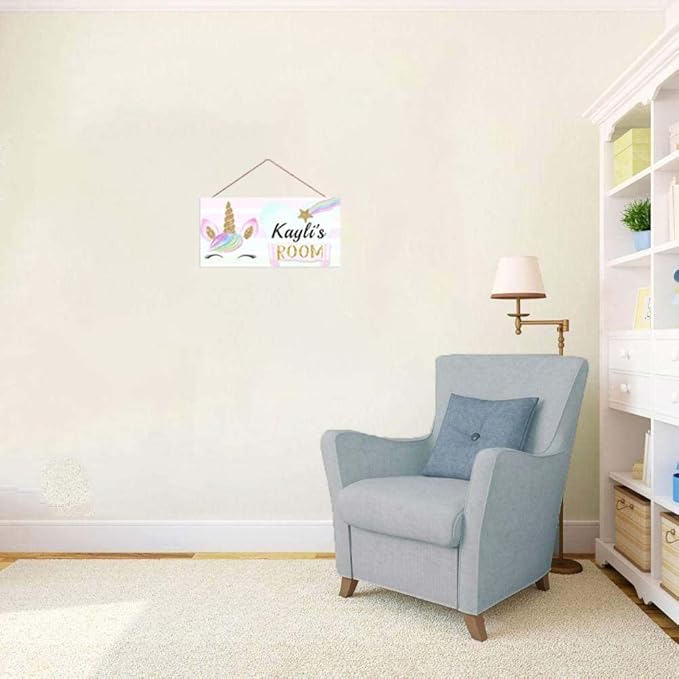 Personalized Signs Rainbow Unicorn Sign Kids Door Sign Wall Decor Art Sign for Kids Room Bedroom Game Room Custom Name Girls Room