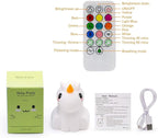 Night Light Kids, Safe Soft Silicone Bedside Lamp, Baby Nursery Lamp, 9 Colors with Remote Control, USB Rechargeable LED Multicolor Lamp for Children/Bedroom/Child Gift - Medium Unicorn