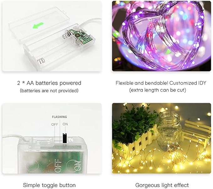 String Lights, Waterproof LED String Lights,2 Pack 20ft 60 LED Festival Decorations Crafting Battery Powered Copper Wire Starry Fairy Lights (Blue)