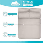 DREAMCARE Full Size Sheets Set - 6 Pcs Deep Pocket Cooling Bed Sheets - Soft, Long Lasting 100% Brushed Microfiber with Side Pocket (Beige, Full)