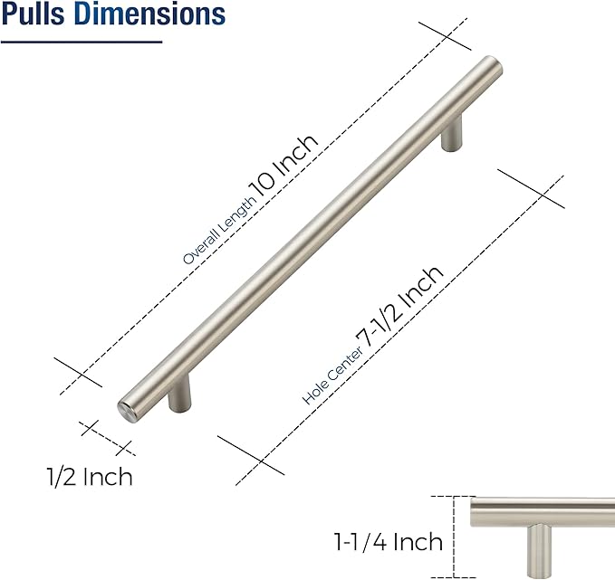 JOY DECOR 15 Pack Cabinet Handles, Brushed Nickel Cabinet Pulls, 7-1/2 in Hole Center Kitchen Cabinet Handles, Stainless Steel T Bar Handles for Dresser Drawers