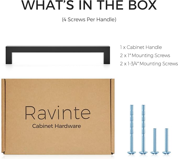 Ravinte 1 Pack 7-1/2 Inch Kitchen Square Cabinet Handles Matte Black Pulls Black Drawer Pulls Kitchen Cabinet Hardware for Cupboard Drawer Handles