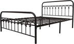 YALAXON Vintage Sturdy Queen Size Metal Bed Frame Basic with Headboard and Footboard,No Box Spring Needed,Under Bed Storage (Queen,Black)