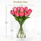 Fake Tulips Artificial Tulip Flowers in Glass Vase with Faux Water, 14.2" Real Touch Pink Tulip Flowers Spring Décor for Table Centerpiece Home Farmhouse Resto Wedding Decoration