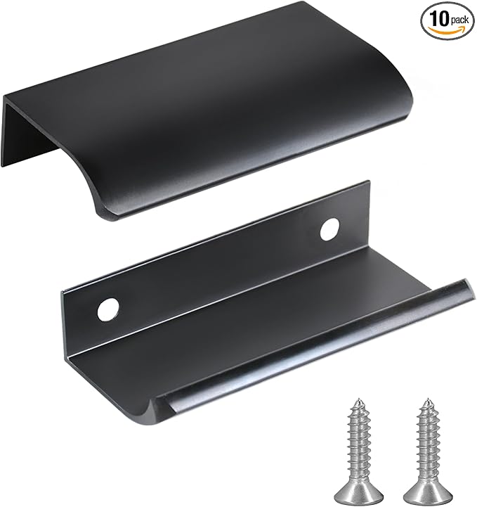 JOOJA 10 Pack Modern Style Finger Edge Pull Furniture DrawerHandles Hidden Cabinet Kitchen Drawer Handles Knobs,Black 80mm