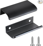 JOOJA 5 Pack Modern Style Finger Edge Pull Furniture Drawer Handles Hidden Cabinet Kitchen Drawer Handles Knobs, Black 80(64) mm