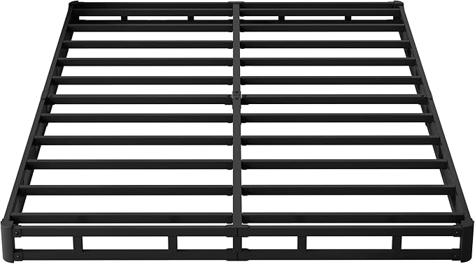 Queen Box Spring 4 Inch Low Profile, Heavy Duty Metal Box Spring Bed Base with Fabric Cover, Mattress Foundation, Easy Assembly, Noise Free, Black