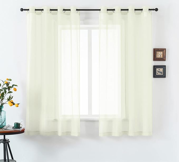 DUALIFE Cream Beige Semi Sheer Curtains for Living Room Airy Drapes with Light Filtering Window Curtain Panels for Bedroom 2 Pcs, 52X72 Inches Ivory
