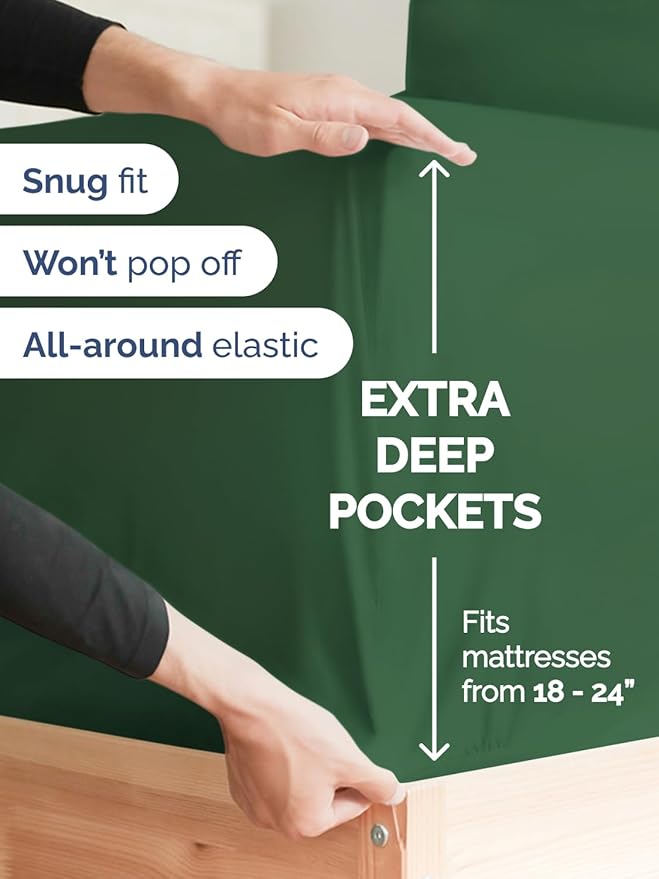 Extra Deep Queen Sheet Set - 6 Piece Breathable and Cooling Sheets - Hotel Luxury Bed Sheets Set - Easy Fit - Soft, Wrinkle Free and Comfy Sheets Set - Emerald Green Sheet Set with Extra Deep Pockets