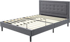 DeCoro Mornington 2.0 Upholstered Platform Bed | Headboard and Metal Frame with Wood Slat Support, Grey, King Size