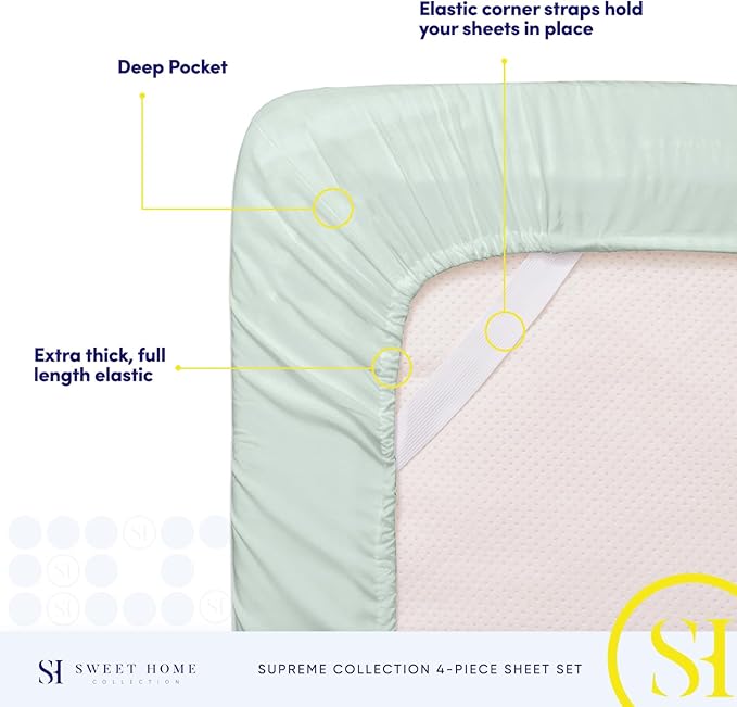 Split King Sheets - Breathable Luxury Sheets with Full Elastic & Secure Corner Straps Built In - 1800 Supreme Collection Extra Soft Deep Pocket Bedding Set, Sheet Set, Split King Size, Mint