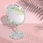 TISHAA Bling Makeup Vanity Mirror - Luxury Stand Double Sided Mirror Crystal Rhinestone Portable Desk Bathroom Bedroom (2X Magnification)