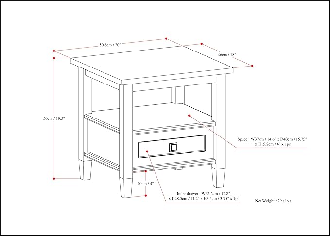 SIMPLIHOME Warm Shaker SOLID WOOD 20 inch Wide Rectangle Transitional End Side Table in Distressed Grey for the Living Room and Bedroom