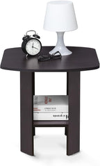 Furinno SIMPLE DESIGN Side Table, 2-Tier End Table, Open Shelves Night Stand, Bedside Table, for Living Room, Bedroom, Dark Walnut