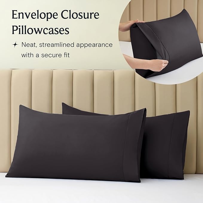 LuxClub 4 PC King Sheet Set, Breathable Luxury Bed Sheets, Deep Pockets Wrinkle Free Cooling Bed Sheets Machine Washable Hotel Bedding Silky Soft - Black King