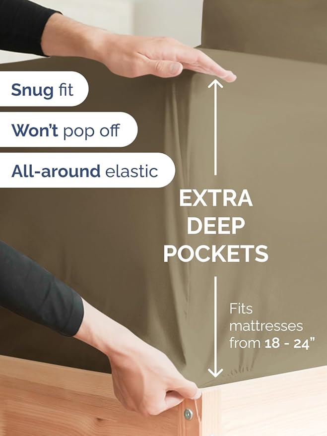Extra Deep King Sheet Set - 6 Piece Breathable and Cooling Sheets - Hotel Luxury Bed Sheets Set - Easy & Secure Fit - Soft, Wrinkle Free and Comfy Sheets Set - Khaki Sheet Set with Extra Deep Pockets