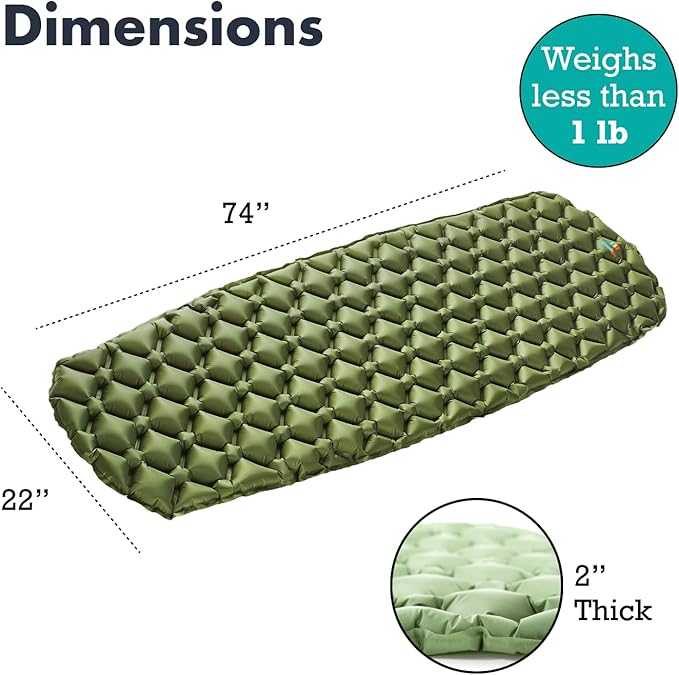 Ultralight Sleeping Mat - Inflatable & Compact Camping Air Mattress for Backpacking, Hiking- New