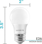 LUXRITE A15 LED Bulb 40W Equivalent, 7W, 5000K (Bright White), 600 Lumens, Enclosed Fixture Rated, Dimmable Ceiling Fan Light Bulbs, E26 Medium Base, UL Listed - Indoor and Outdoor (6 Pack)