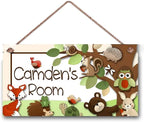 Personalized Signs Green Tree Sign Cute Cartoon Animals Sign Wall Decor Decorations for Kids Room Boys Game Room Custom Name Wooden Sign For Girls Bedroom Little Man Cave