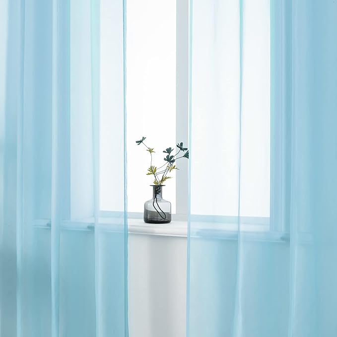 DUALIFE Sky Blue Voile Sheer Grommet Curtains,Look Semi Natural Light Flow Sheer Drapes,Elegant Solid Color Touch Soft Drapes, 52X54 Inch for Living Room Bedroom,Set of 2 Panels Light Baby Blue
