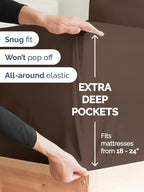 Extra Deep King Sheet Set - 6 Piece Breathable and Cooling Sheets - Hotel Luxury Bed Sheets Set - Easy & Secure Fit - Soft, Wrinkle Free and Comfy Sheets Set - Brown Sheet Set with Extra Deep Pockets