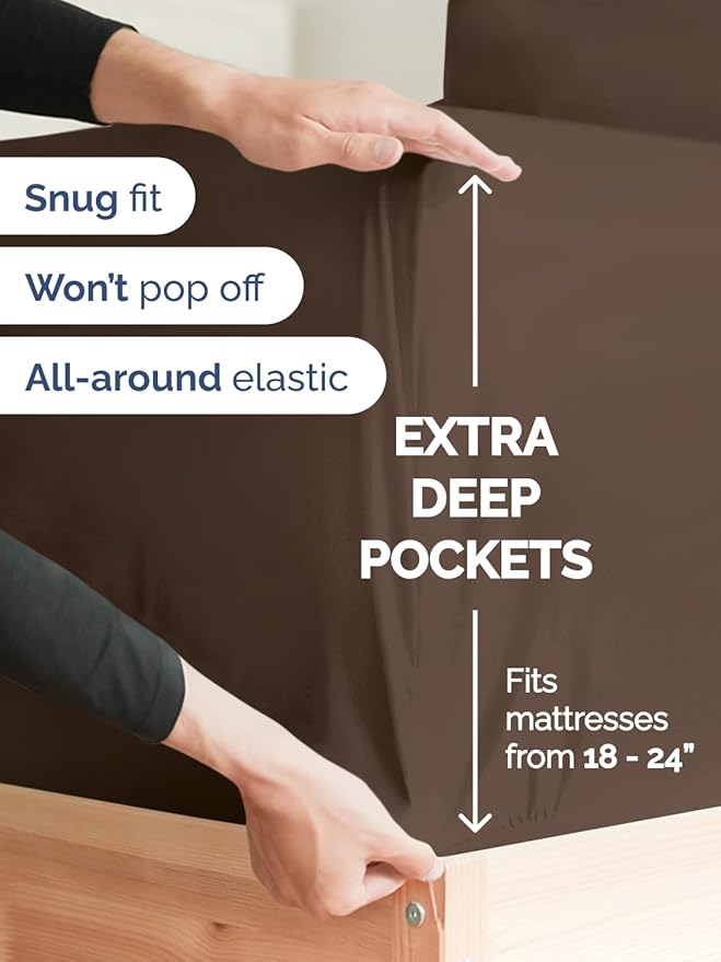 Extra Deep Twin Sheet Set - 4 Piece Breathable and Cooling Sheets - Hotel Luxury Bed Sheets Set - Easy & Secure Fit - Soft, Wrinkle Free and Comfy Sheets Set - Brown Sheet Set with Extra Deep Pockets