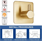 Gold Adhesive Hooks 15LB (Max), Non Tarnish Sticky Hooks for Hanging Towels, Coat, Backpack, Purse, Hat, Key, Self-Adhesive Towel Holder for Shower Closet Bathroom-4 Packs