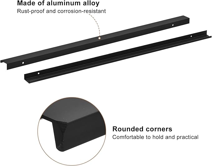 uxcell Cabinet Finger Edge Pull, 5pcs 600mm / 23.62" Aluminum Alloy Back Mount Hidden Cabinet Pulls Concealed Handle for Home Kitchen Drawer Cabinet, Black