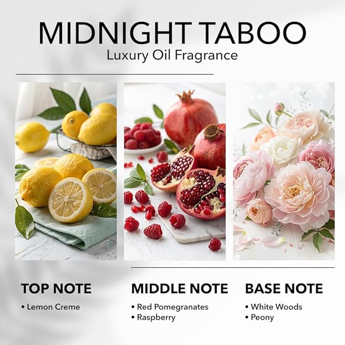 Midnight Taboo Diffuser Oil, Inspired by Luxury Hotels, 1.6 Fl Oz, 50 mL Hotel Scent for Home, Office, Bathroom, Aromatherapy Blend of Essential Oil, Lemon & Pomegranate Scents