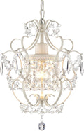 Small Crystal Chandelier for Bedroom, 90% Pre-Assembled 1 Light White Chandelier, Mini Acrylic Crystal Ceiling Light Fixture Charming for Girls Room, Closet, Bathroom, Entryway, Dining Room