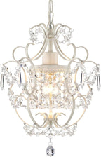 Small Crystal Chandelier for Bedroom, 90% Pre-Assembled 1 Light White Chandelier, Mini Acrylic Crystal Ceiling Light Fixture Charming for Girls Room, Closet, Bathroom, Entryway, Dining Room