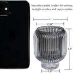 Woho Grey Ribbed Votive Candle Holders Set of 4, Vintage Tea Lights Candle Holder for Daily Home Decor, Glass Tealight Candle Holder for Halloween/Thanksgiving Decor(Grey, 3.5'' Tall 3.1'' Diameter)