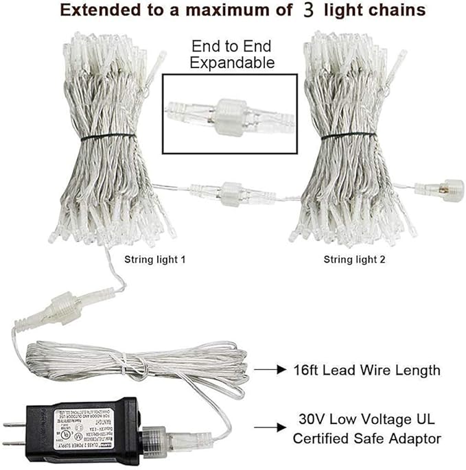 Fairy Curtain Lights,304 LED 9.8ftX9.8ft 30V 8Modes safety Window Lights with Memory for Home Wedding Christmas Party Family Patio Lawn Garden Bedroom Outdoor Indoor Wall Decorations(Multi ColoR)